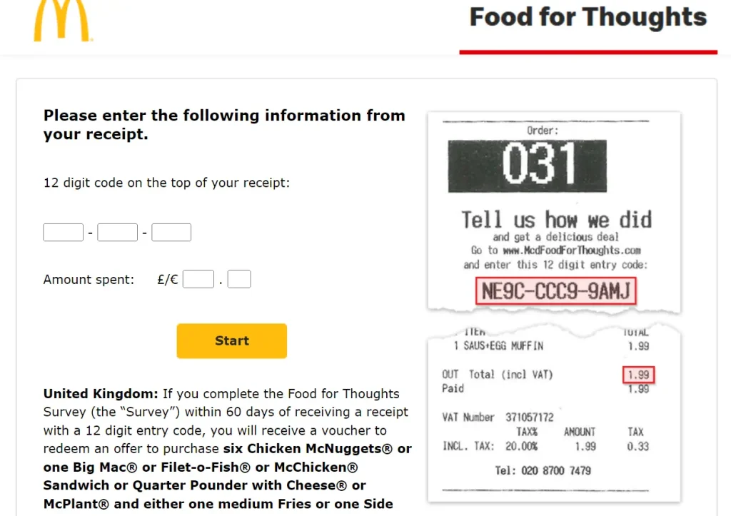 12 digit McDonald's code