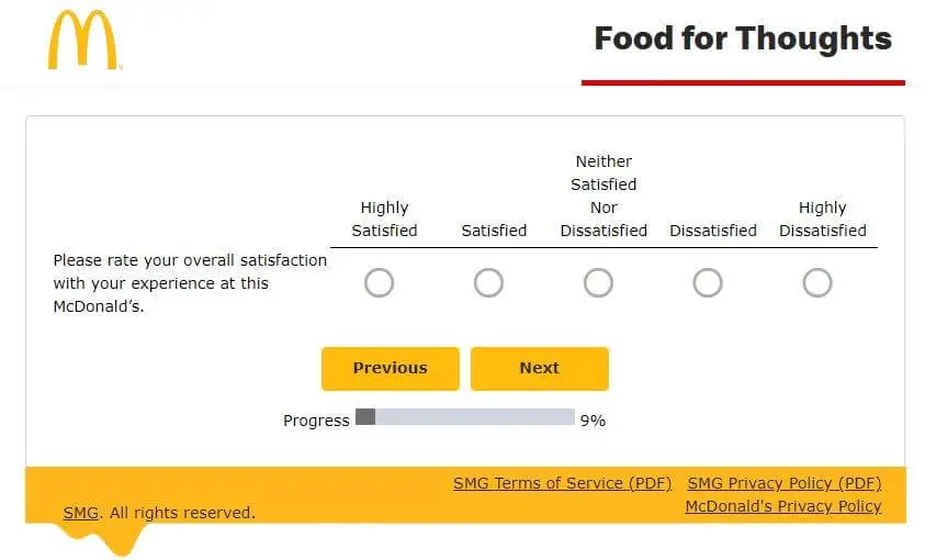 overall satisfaction with the McDonald's experience 